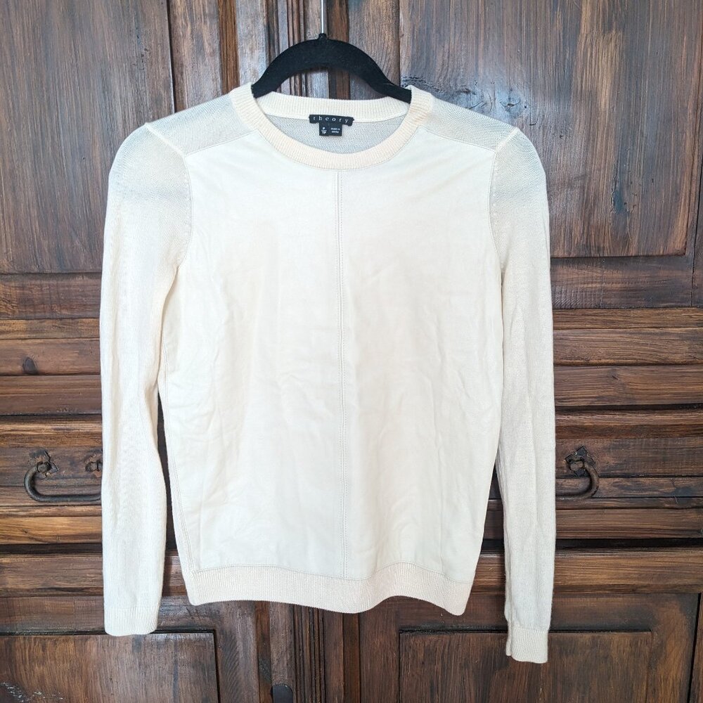 Theory Cream Yulia  Leather Sweater